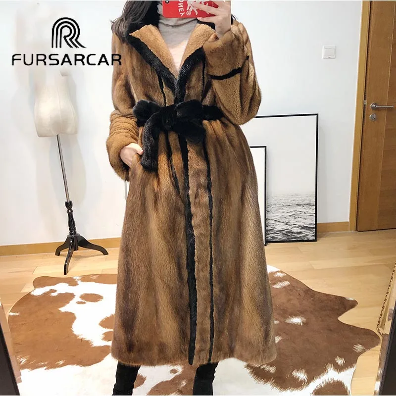 FURSARCAR роскошное натуральное цельное меховое пальто из норки женское модное