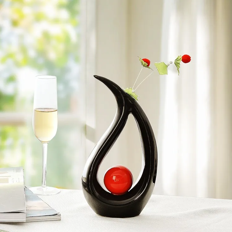 

ceramic black flower vase designs home decor crafts room wedding decoration handicraft figurine garden ornament porcelain statue