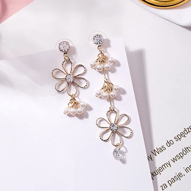 Модные милые полые металлические Асимметричные блестящие стразы жемчужные