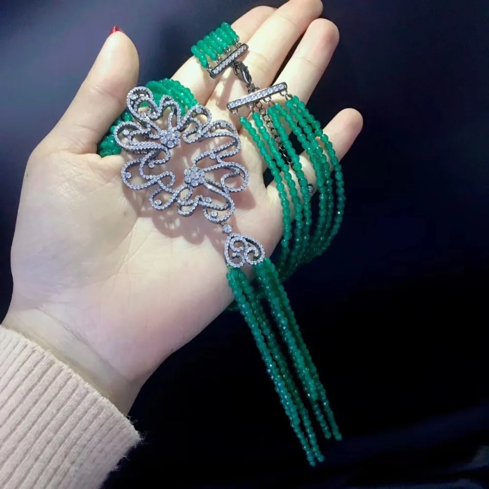 Economici Agata Verde Collana Argento 925 Con Nappe Del Pendente Della Collana Multa Monili Delle Donne Multi Strati Di Trasporto Libero 18 Pollice