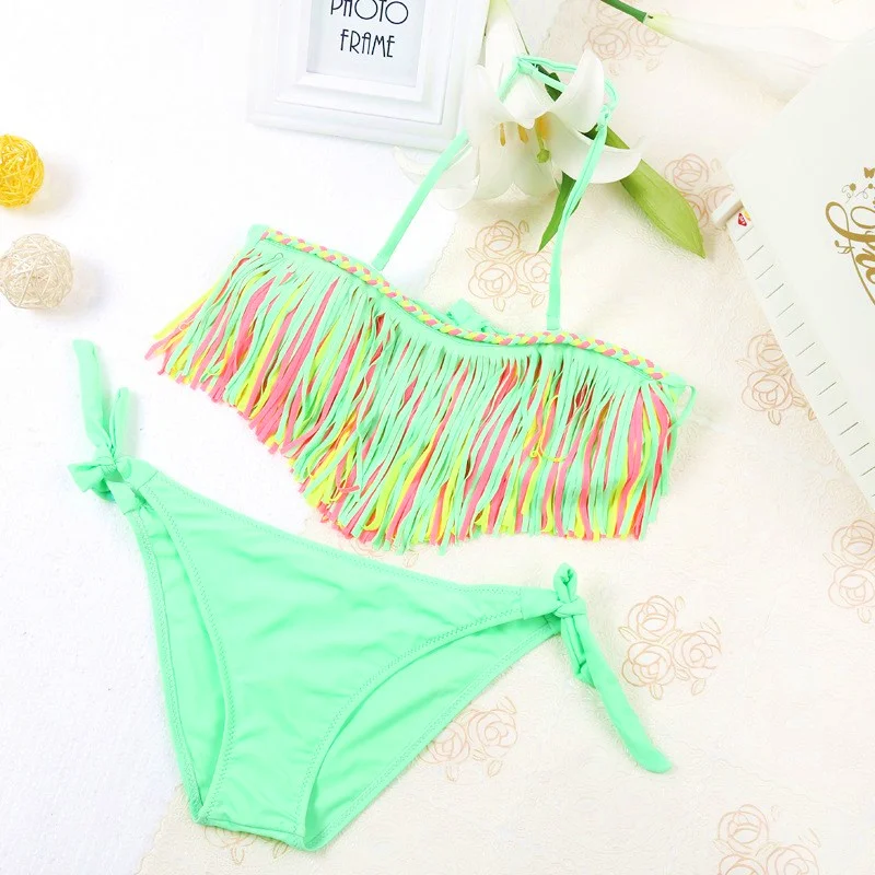Girl Bikini 2018 Girls Swimwear Bathing Sets Kid Swimming Suit Green Red Tassel Swimsuit Baby Bikinis Chilren Two-Piece Suits |
