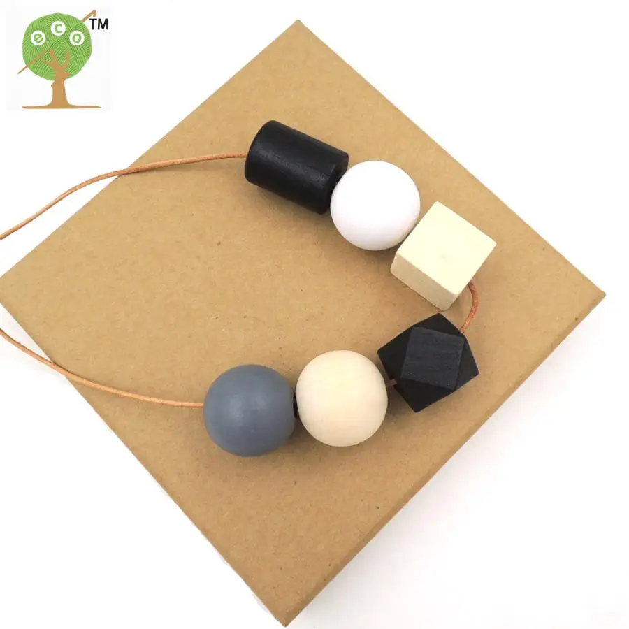 Простое женское ожерелье Классическое Белое и черное геометрическое деревянное