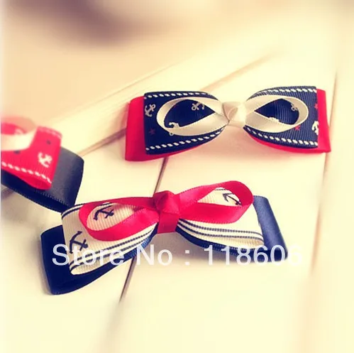 Бесплатная доставка бутиковый бант для волос с морским якорем женское украшение