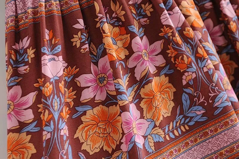 Винтажная, шикарная, модная, женская, хиппи, Пляжная, богемная, цветочный принт, однобортная юбка, высокая талия, миди, трапециевидная, бохо, юбка для женщин
