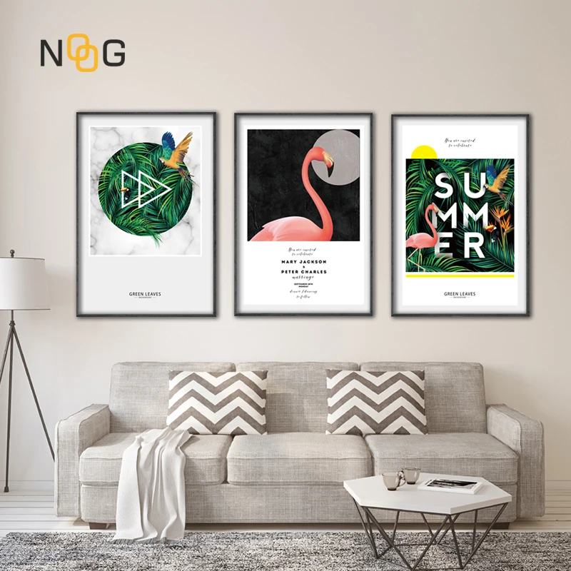 Настенный плакат IOIOI с зеленым фламинго настенные картины плакаты и принты