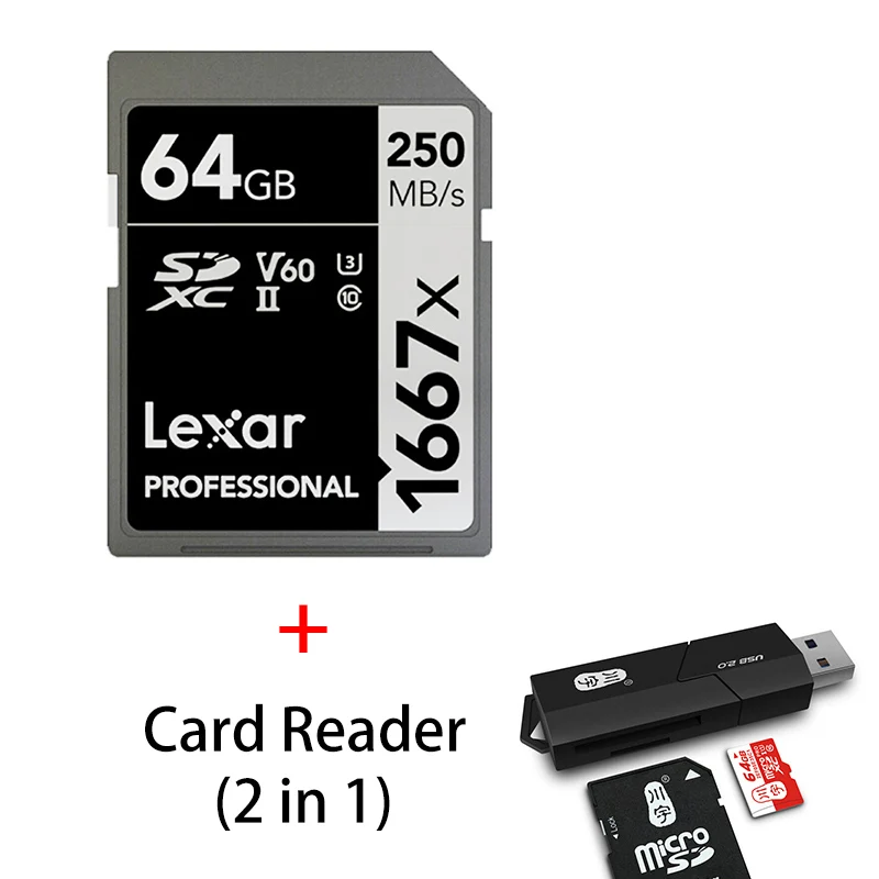 SD1667X-064G-C295 Lexar 1667X карта памяти 64 128 Гб класс 10 U3 V60 SD карта 128 Гб 64 Гб 256 ГБ 250 Мб флеш-карта SD карта памяти для камеры SDXC SDHC - Емкость: SD1667X-064G-C295