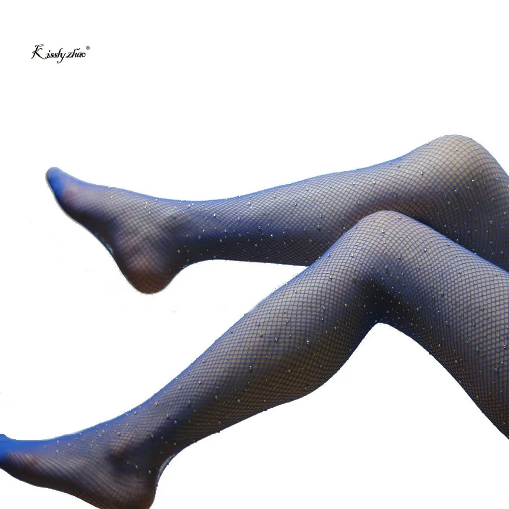 Women's Sexy High Waist Tight Sparkle Rhinestone Fishnet Stockings Pantyhose Mesh Fishnet Sparkle Glitter Rhinestone