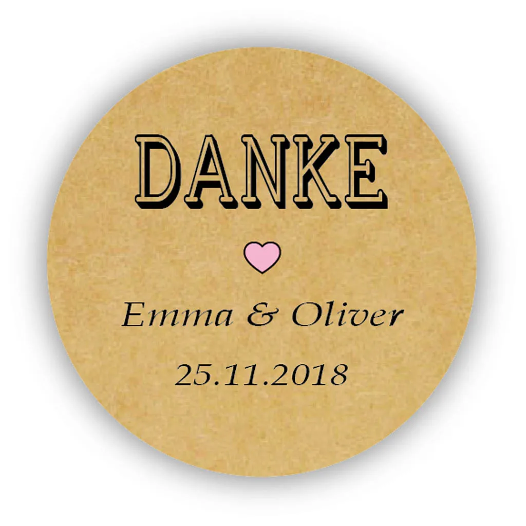 

DouxArt 100 Pieces 4cm Custom Personalized Wedding Stickers - Danke Pink Heart Wedding Party Invitation Label Communion P114