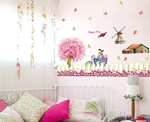 DIY Съемные романтические Вишневый забор плинтус виниловые водонепроницаемые