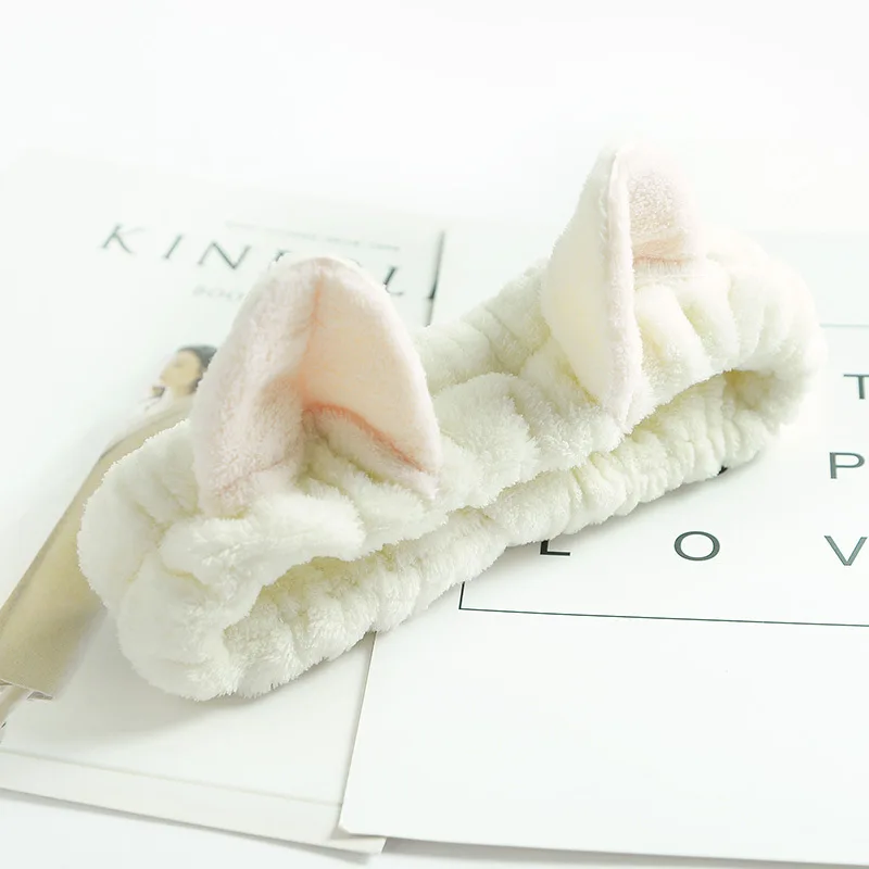 A Fold with rice Милая мягкая флисовая женская повязка на голову с заячьими ушками для макияжа, повязка для волос для мытья лица, спа-маска для душа - Цвет: A Fold with rice