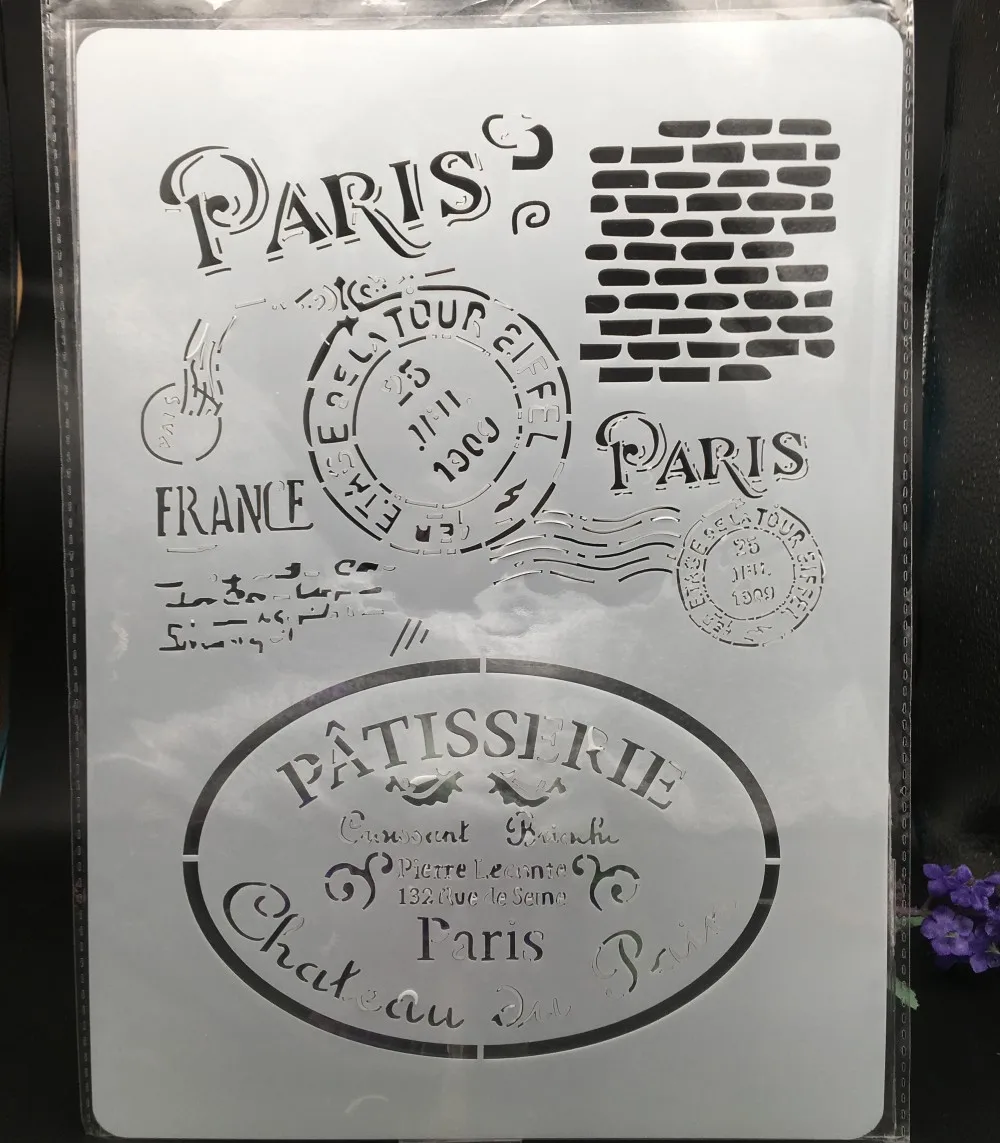 Трафарет для тиснения настенная печать Размер 29 х21 см A4 Paris раскраска