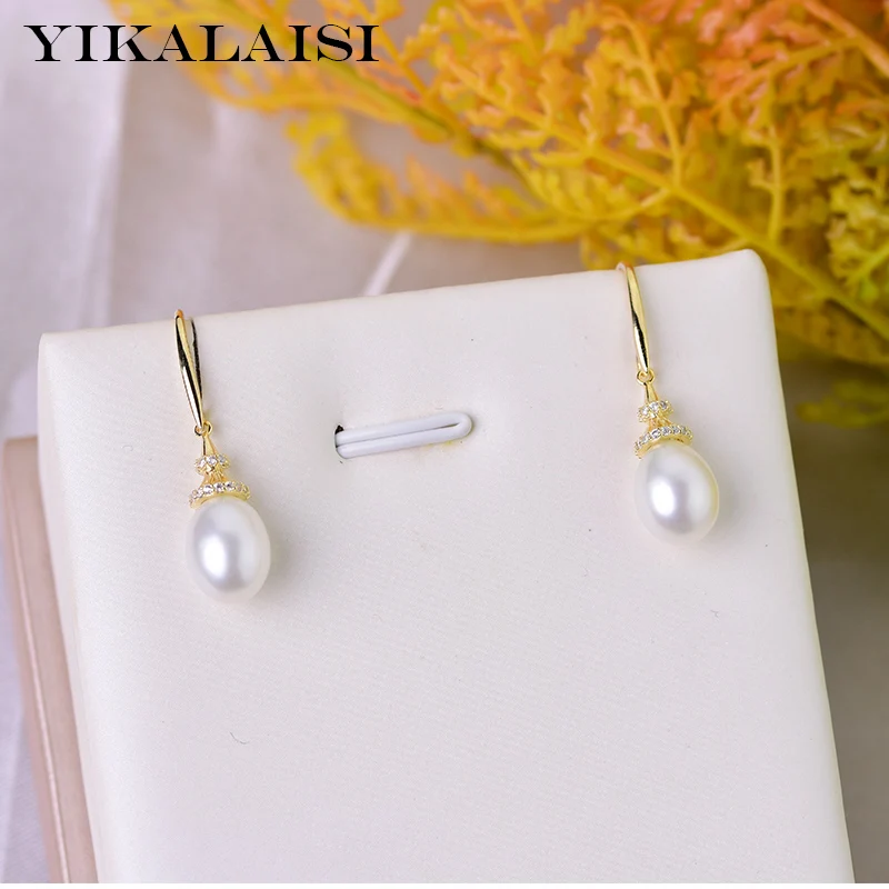 

YIKALAISI 925 Sterling Silver Natural Freshwater Pearl Earrings Jewelry For Women 8-9mm Pearl Drop Earrings 4 Color