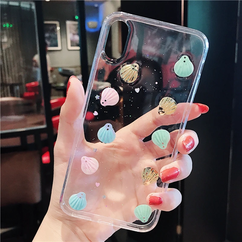 WMZSUCC Vintage Seashells Glitter Transparent Soft Fitted Case for iPhone X 8 8Plus 7 6 6s Plus Drop Shipping |