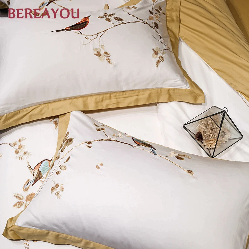 Европейское постельное белье Комплекты хлопок сатин вышивка одеяло 4