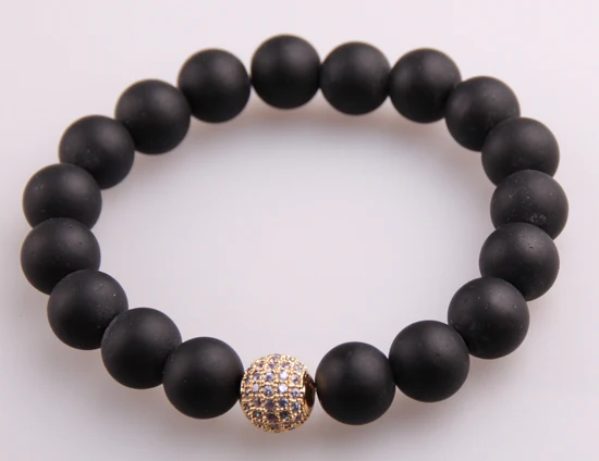 MOODPC Бесплатная доставка микро Цирконий паве шарик мужские браслеты 10 мм черный