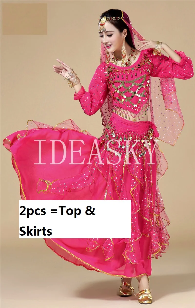 hotpink2pcs Набор костюма для танца живота бюстгальтер юбка Топ Восточный Болливуд танцевальный костюм s для женщин взрослых размера плюс танец живота профессиональное платье - Цвет: hotpink2pcs
