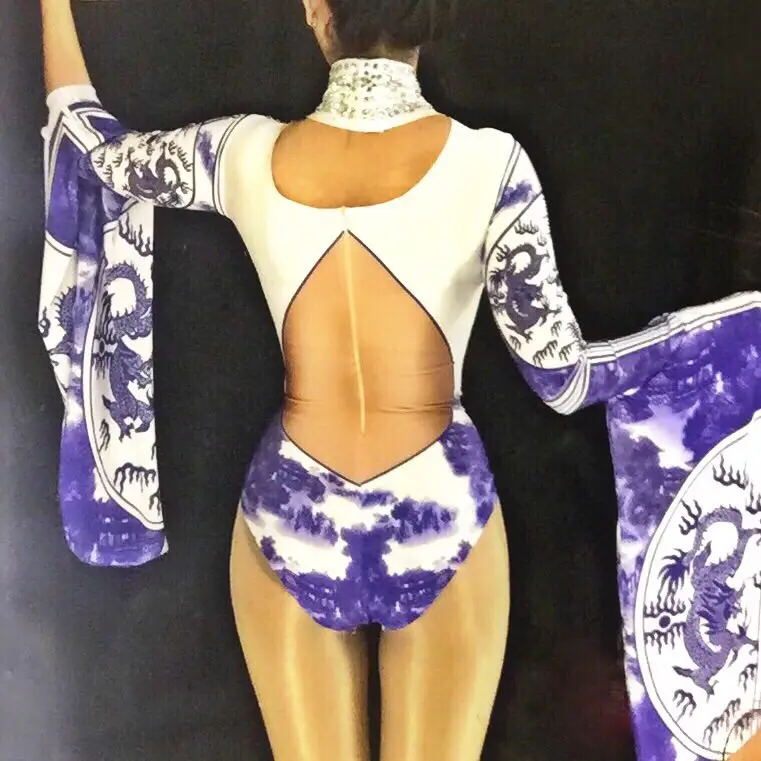 Stage Chinese Style Bodysuit Nightclub Party Celebrate Costume Stage Wear Clothing DJ Singers Dancer Bodysuit Bling Women Outfit
