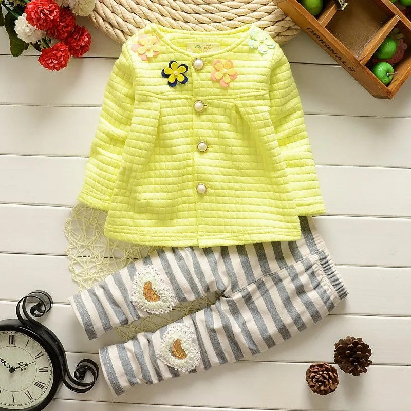 

CUTEMOON children christmas outfits clothing sets spring autumn Baby girls cotton fashion flower long sleeved coat + pants 2 pcs