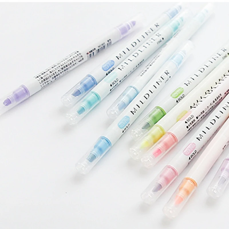 12 Color DoubleHead Highlighter Pen Account Diary Decoration Pastel Marker Note Oblique And Roumd Head Highlighte | Канцтовары для