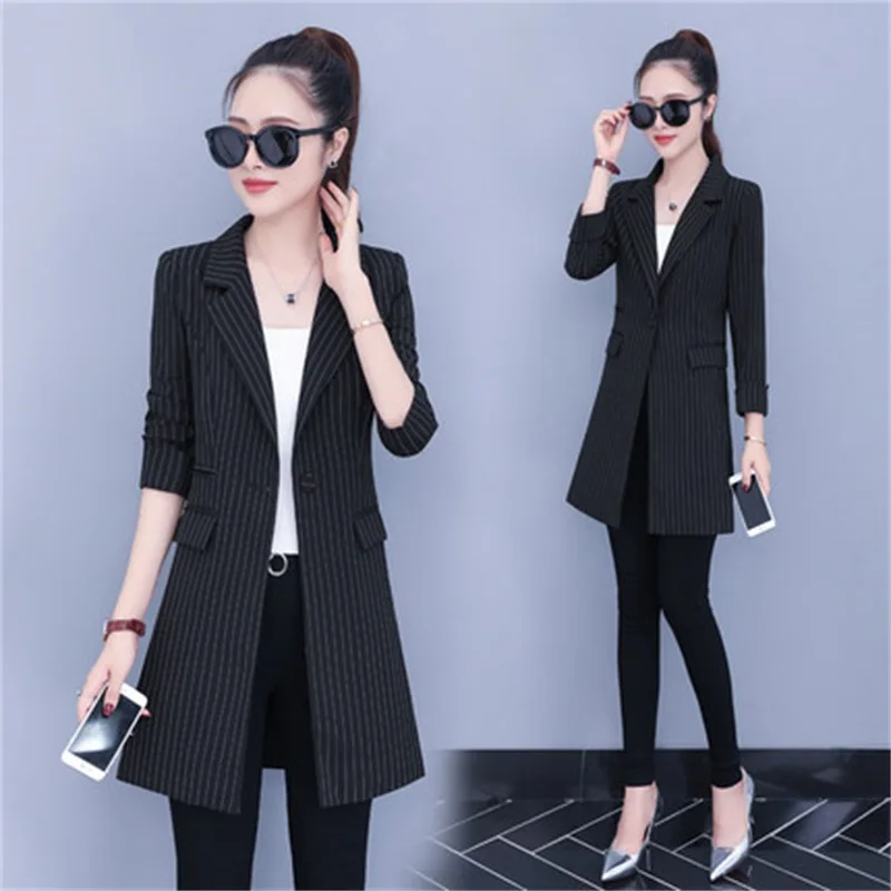 

Women's small suit spring and autumn coat new long section slim slimming striped casual suit High end women blazers JQ571