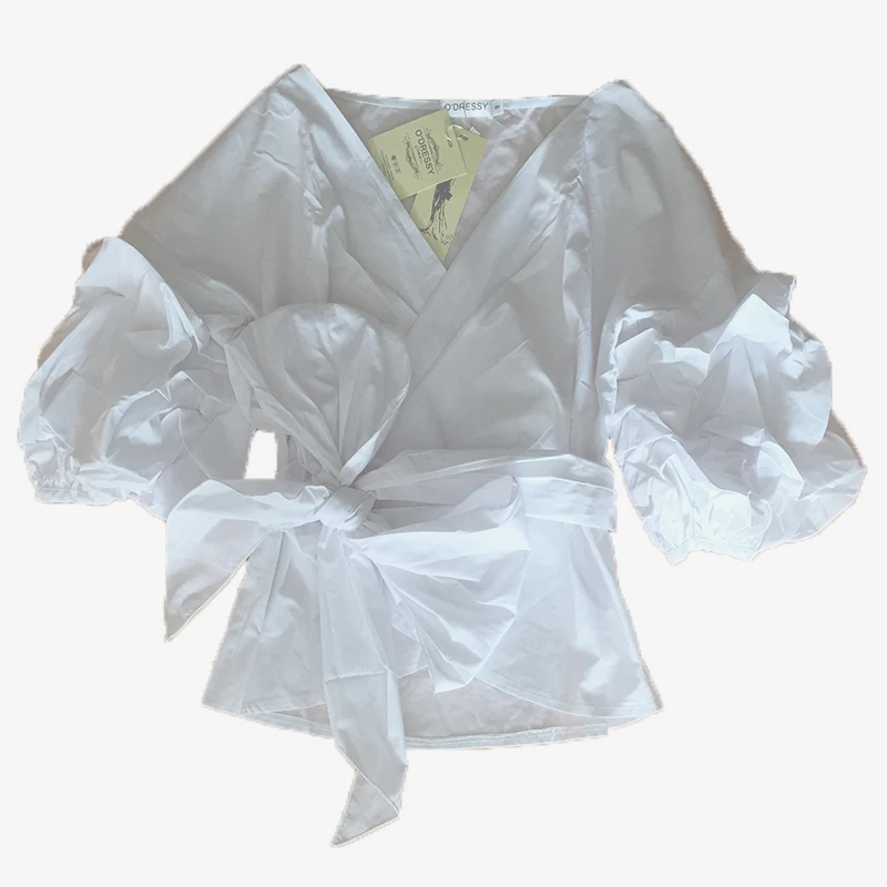 Женская Повседневная Блузка с рукавами-фонариками шнуровкой поясом и бантом