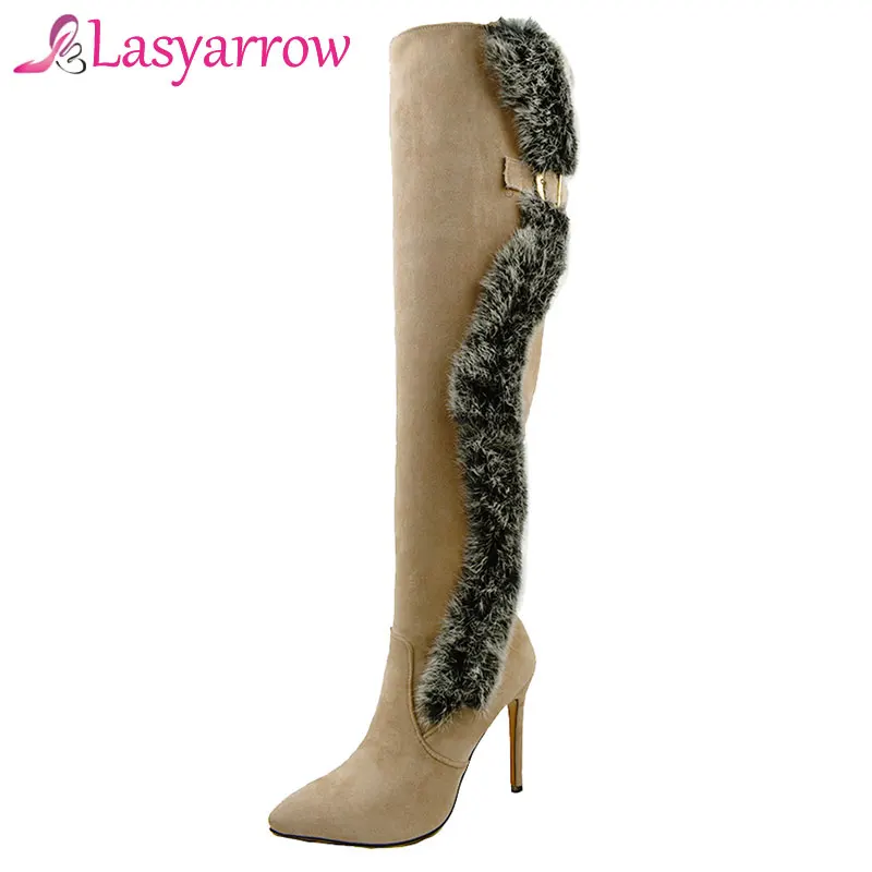 Lasyarrow/Осенняя обувь на молнии Botas Mujer высокие сапоги до бедра высоком каблуке с