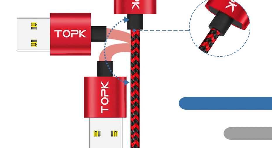 TOPK R-Line3 Магнитный кабель Micro USB, нейлоновый плетеный кабель для мобильного телефона, светодиодный кабель для зарядки Micro USB