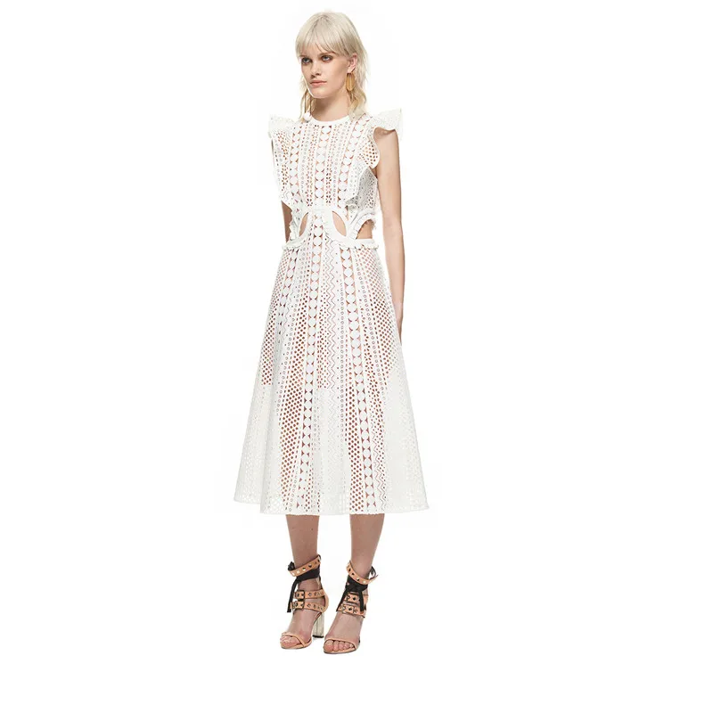 Женское кружевное платье с вышивкой подиумное в стиле бохо без рукавов высокой