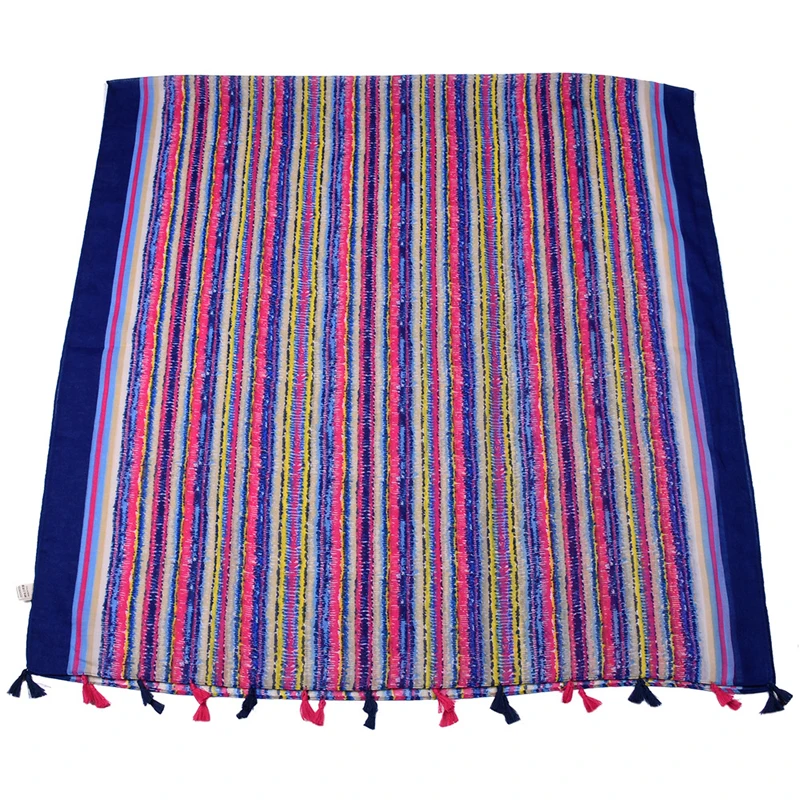 

High Quality New Fashion Stripped Tassel Woman Female Lady Bohemian Beach Soft Decorative Scarf Shawl Wrap Pashmina Muffler