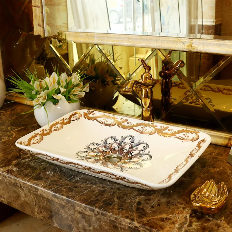 Ceramic Art Basin Sink Counter Top Wash Basin Bathroom Vessel Sinks vanities rectangular ceramic wash basin bathroom sink