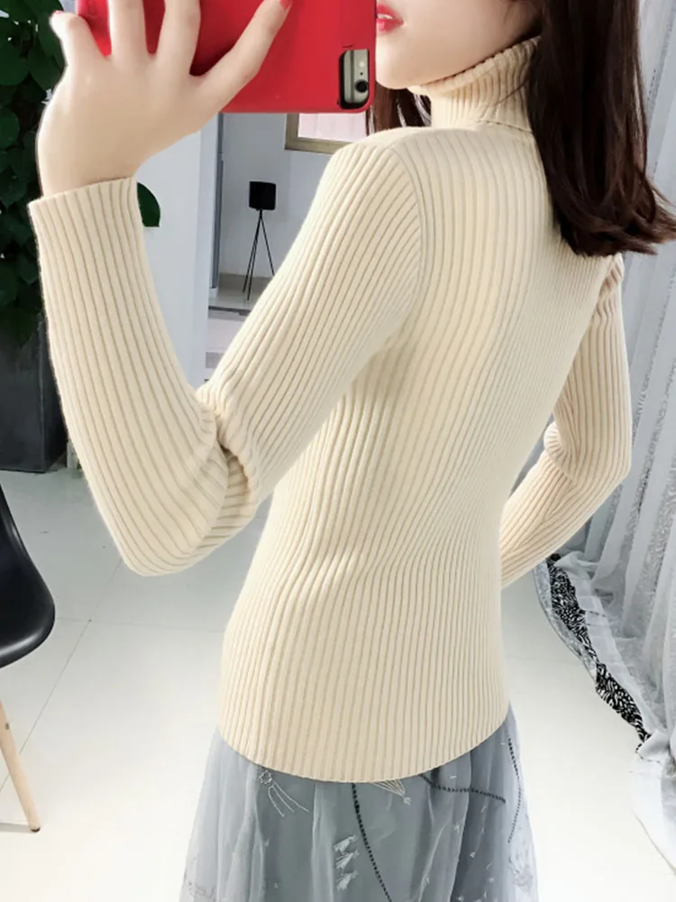 FMFSSOM новый осенне зимний однотонный вязаный женский свитер с высоким воротом