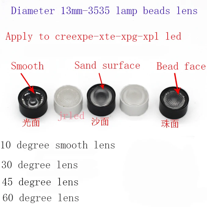 

10 шт., светодиодные линзы CREE XP-E XPE /XP-G XPG / XT-E XTE 3535, 13 мм, белый/черный держатель, 10 градусов/30 градусов/45 градусов/60 градусов
