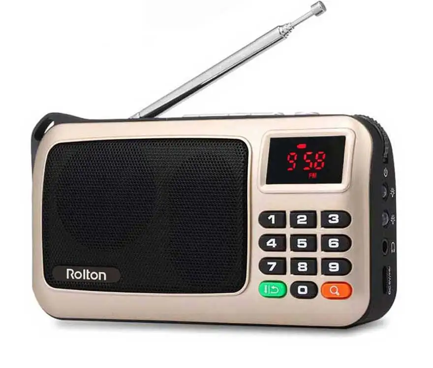 Rolton Mni FM портативный радио динамик Mp3 музыкальный плеер TF карта USB для ПК iPod Телефон с светодиодный дисплей и фонарик лампа проверки
