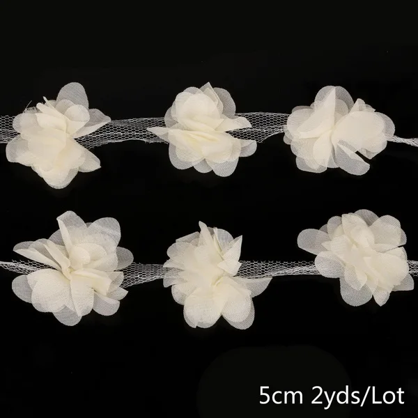 Ivory 2 ярдов/партия, разные цвета, ширина 5 см, 3D, шифон, кластер, цветы, кружевное платье, украшение, кружевная ткань, аппликация, отделка, швейные принадлежности - Цвет: Ivory