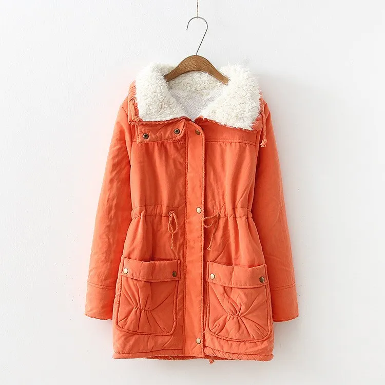 

Nice Winter Women Thick Warm Turn Down Collar Coat Fashion New 8 Colors Lace Up Long Parka Jackets