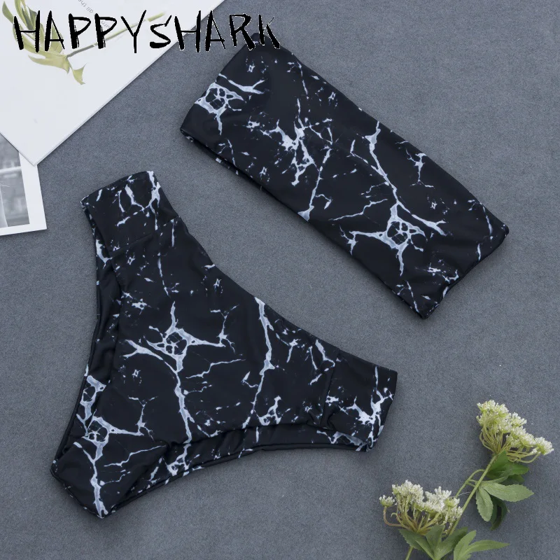 HAPPYSHARK 2019 новый купальник с мраморным принтом бандо бикини сексуальный пуш ап 2 шт.
