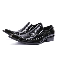 black spiked loafers rivets mens pointed toe dress shoes metal tip studded classic slip on rocodile oxford shoes for men male