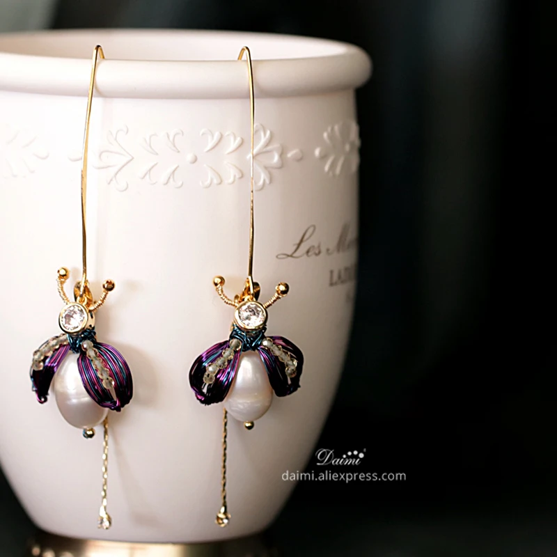 Даими модные дизайнерские серьги ювелирные изделия ручной работы капля пресной