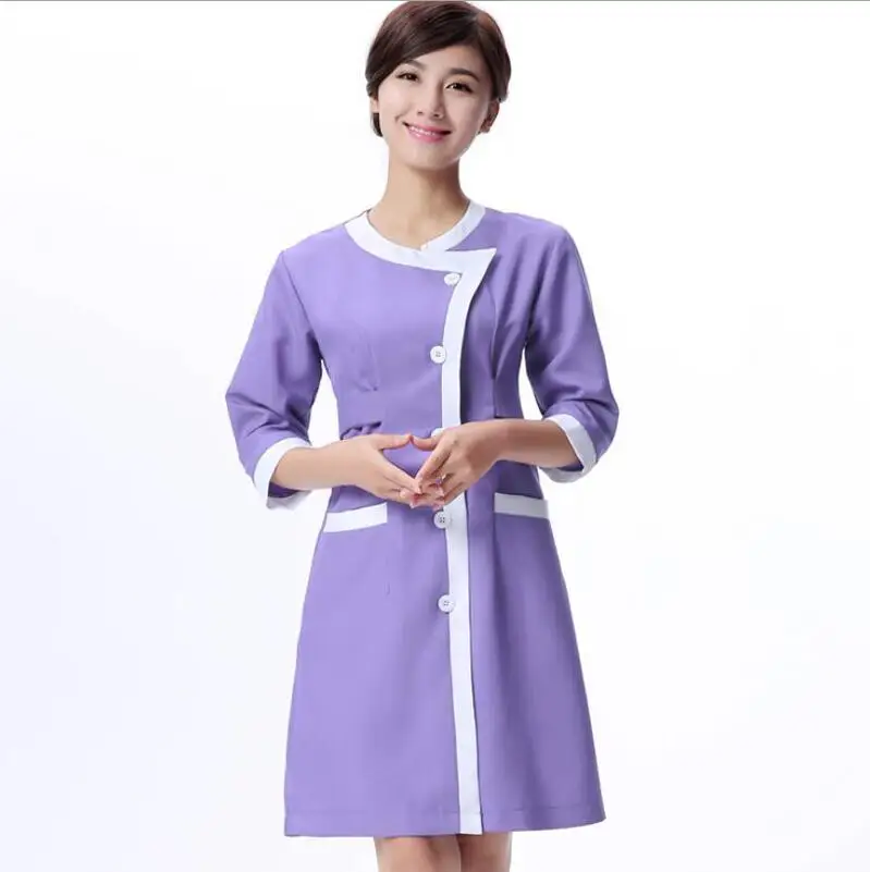 857-2 light purple Униформа медсестры платье-футляр медицинская одежда платье косметолога красота униформа для салона - Цвет: 857-2 light purple