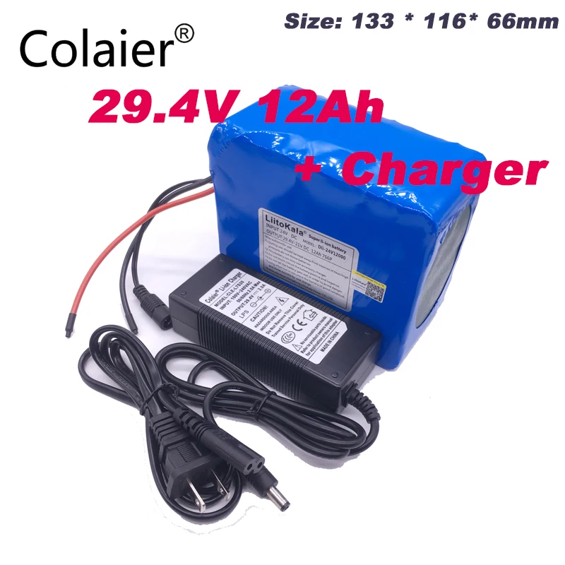 

Colaier 24v 12ah 7S6P battery pack 15A BMS 250w 29.4V 12000mAh battery pack for wheelchair motor electric 29.4V 2A Charger