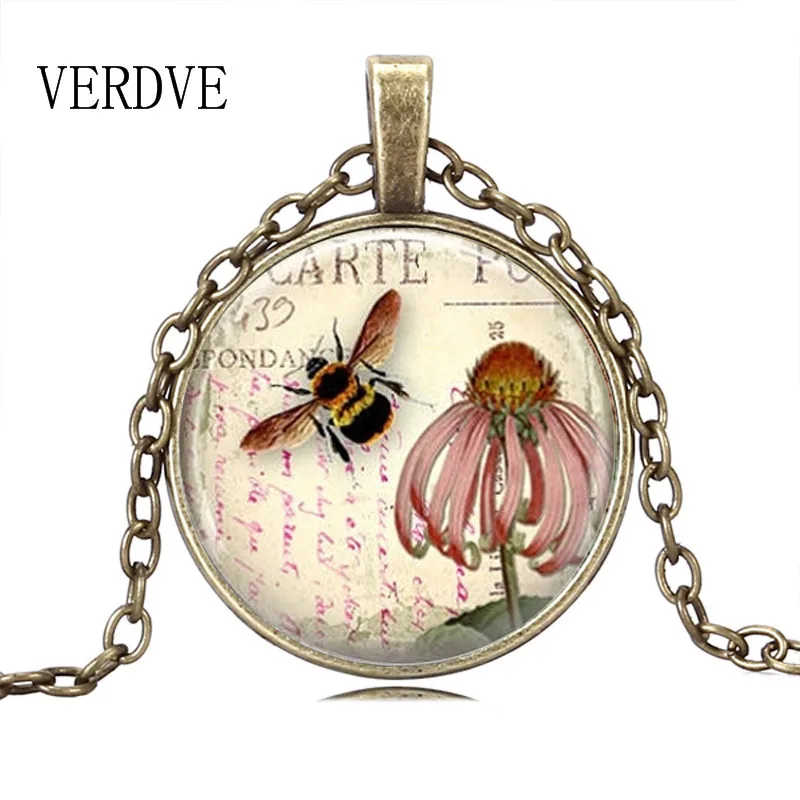 Пчела ожерелье пчела цветок сад цветочный кабошон очарование кулон Модные