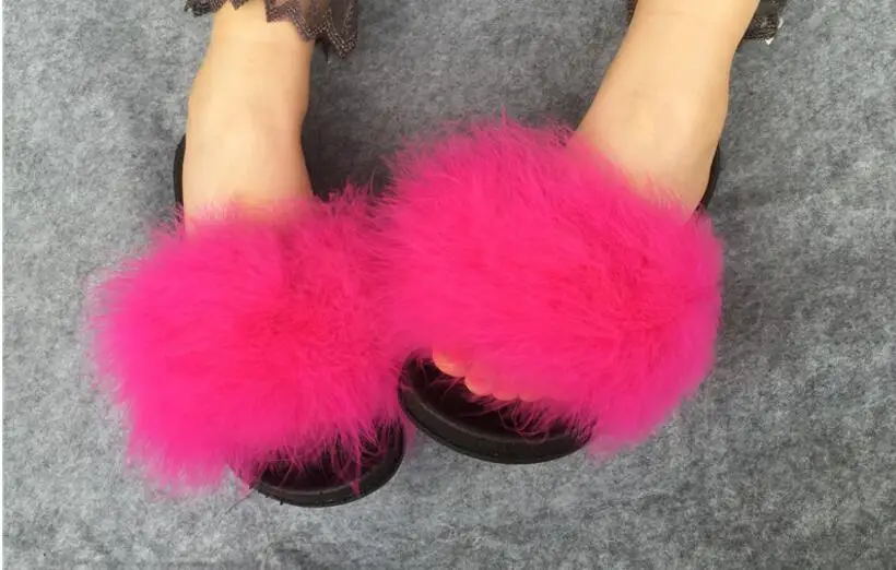 Женские тапочки; zapatos mujer; женские Ползунки; пушистое страусиное перо; мех; плоская подошва; Новинка; женские повседневные домашние тапочки; Вьетнамки; сезон осень