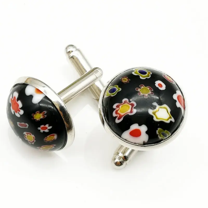 6 шт. Бесплатная доставка 18 мм круглые металлические черные запонки с цветной