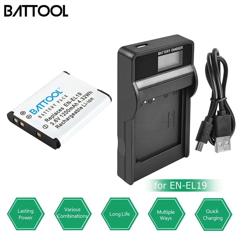 Батарея batcool 1.2Ah EN EL19 EL9 с ЖК зарядным устройством для Nikon Coolpix S33 S32 S3600 S3700 S4300 S5200 S6800