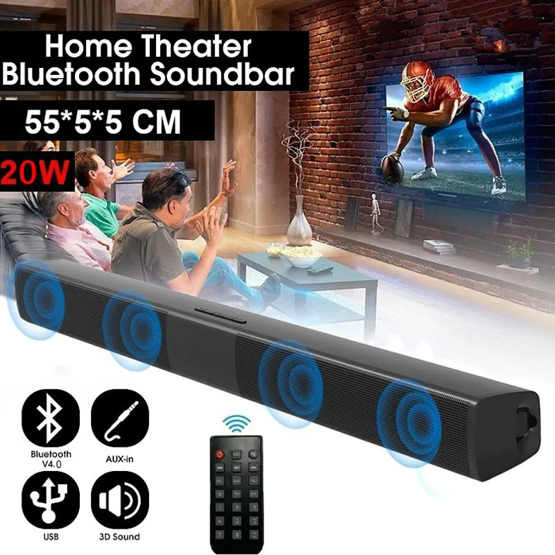 Большая мощность 20 Вт HIFI Портативный беспроводной Bluetooth динамик стерео Саундбар TF FM USB Сабвуфер Колонка для компьютера ТВ телефона