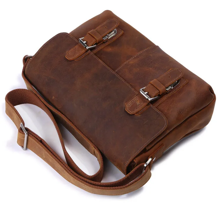 

2018 Genuine Leather Bags Men High Quality Messenger Bags Vintage Ipad Brand Casual Travel Brown Crossbody Shoulder Bag For Men