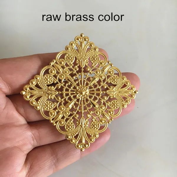 Raw Brass 10 шт.-46 мм Цветочные филигранные ромбовидные соединители, толстые латунные квадратные филигранные цветы, серебристый цвет, стальной цвет, бронза - Цвет: Raw Brass