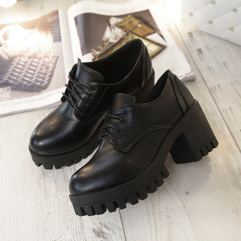 Женская обувь в британском стиле молодежная грубая прямая с круглым носком из