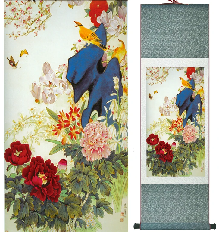Весенняя картина с цветами для дома и офиса китайская живопись в свитке