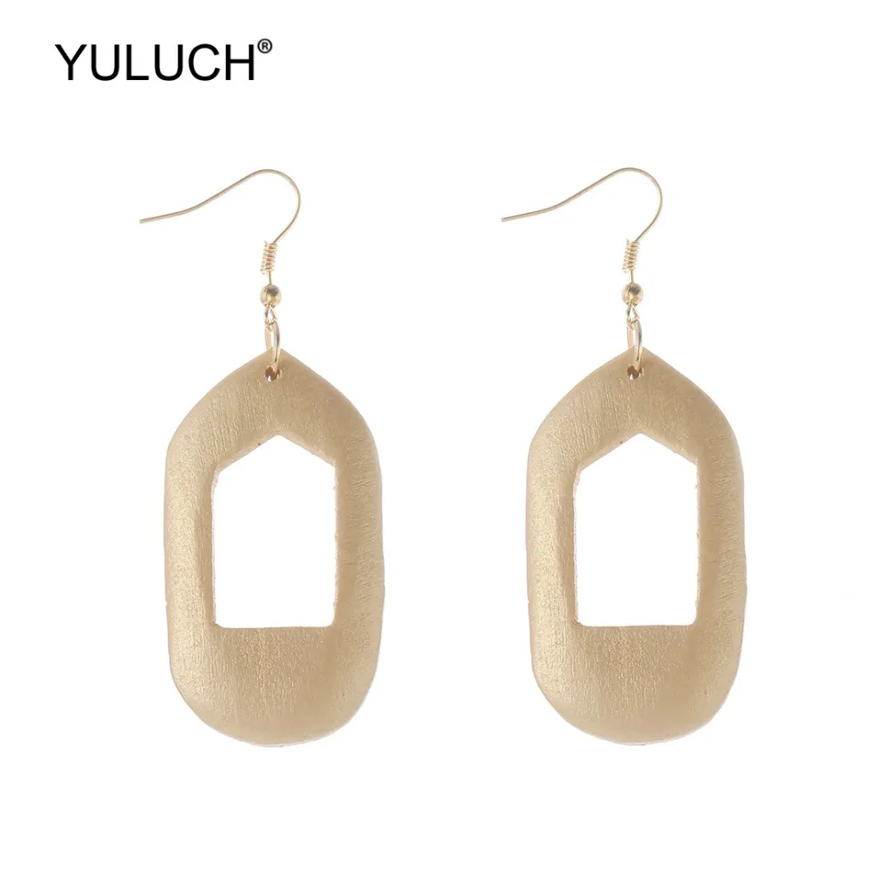 

YULUCH Fashion Gold Wooden Personality Hollow Dangle Drop Earrings African Boho Hanging Statement Earings For Women Party